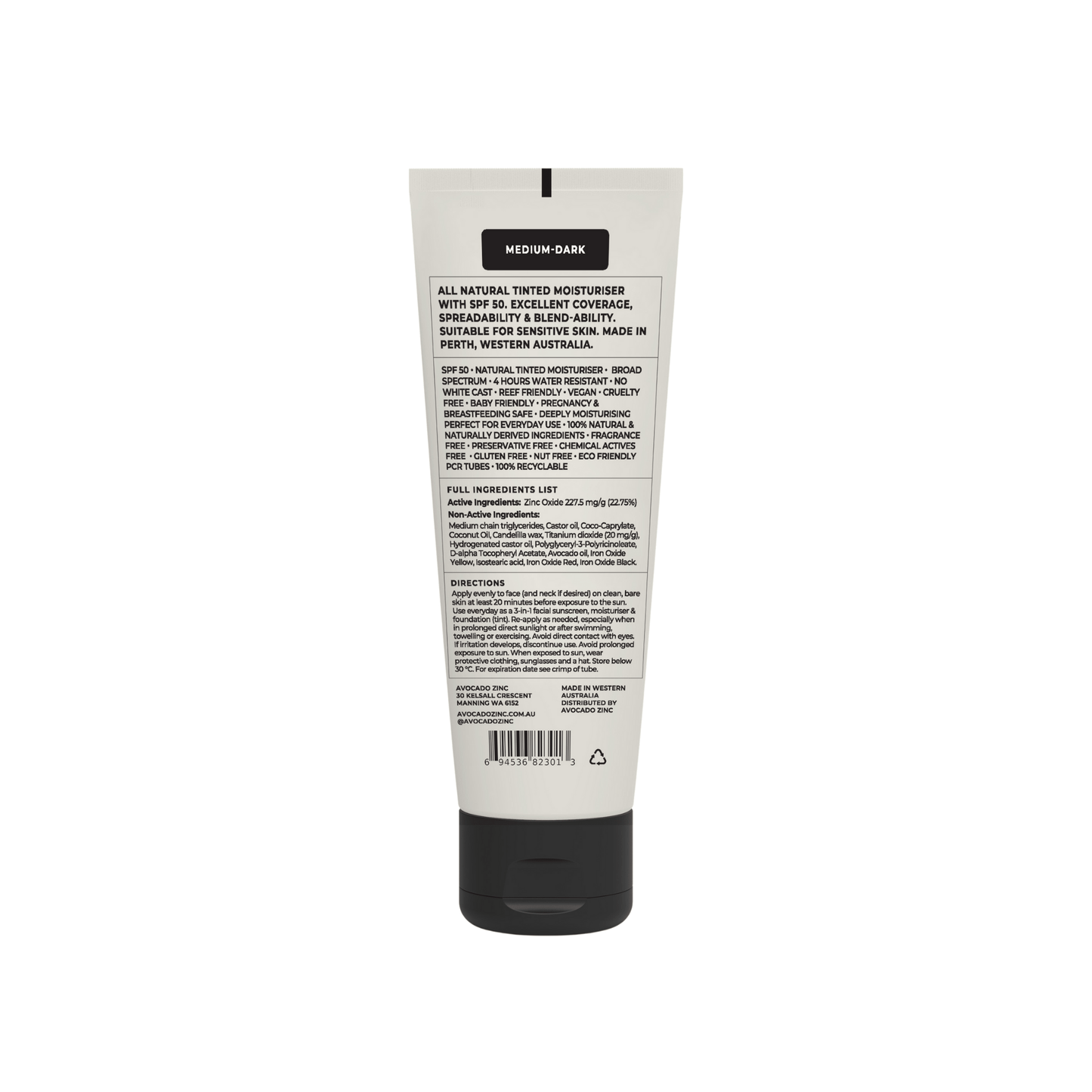 SPF 50 Natural Tinted Moisturiser - Medium - Dark - #shop_name - SPF50 - TINT - MD - Avocado Zinc