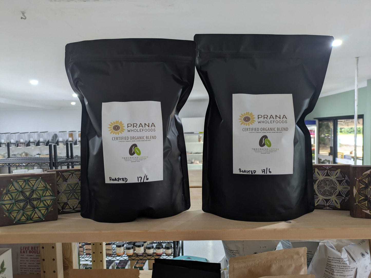 TWO CRACKS COFFEE BEANS - Prana Wholefoods - CERTIFIED ORGANIC BLEND - shop_name - Two Cracks Coffee