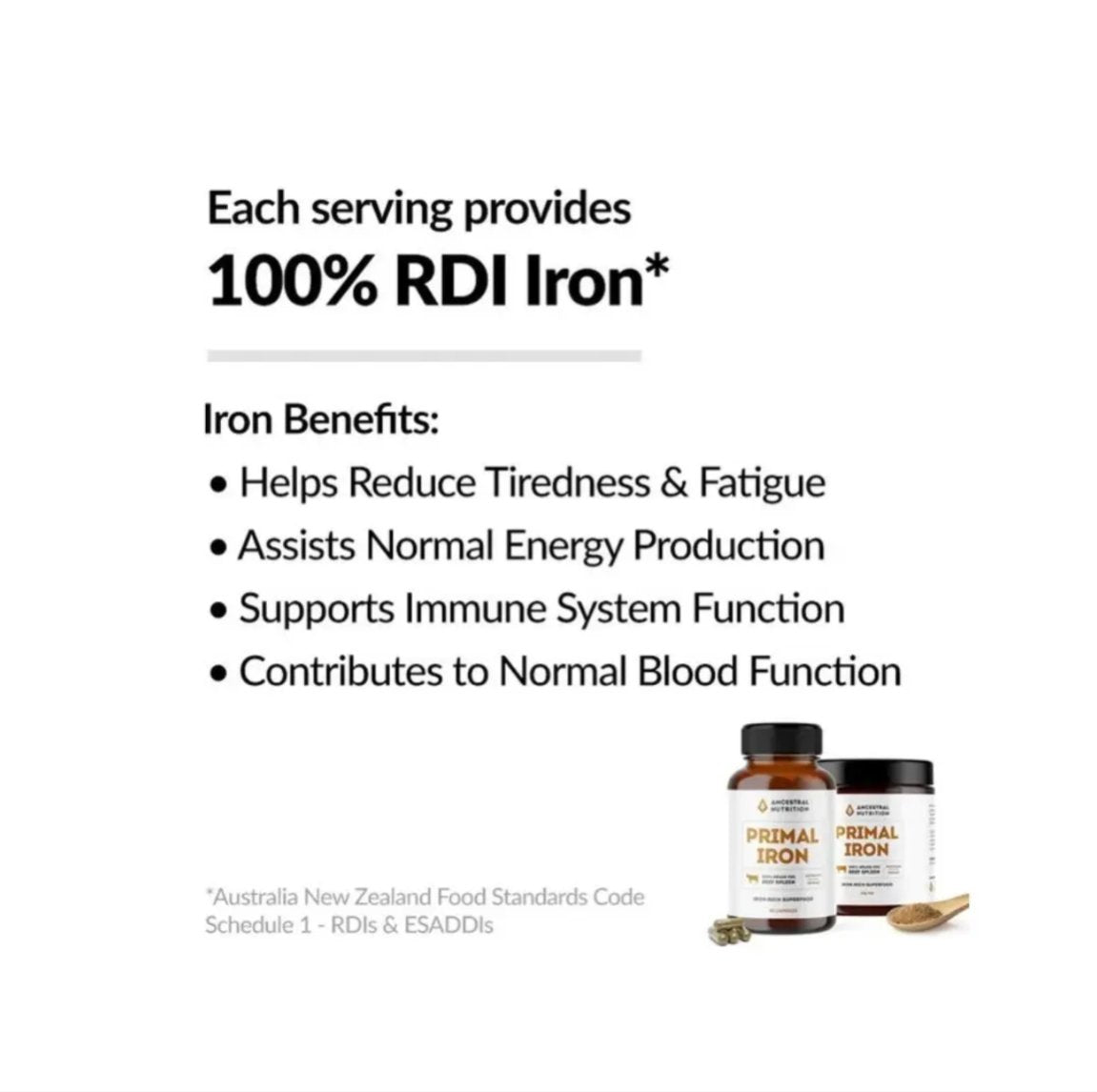 Ancestral Nutrition, Primal Iron (100% Grass-Fed Beef Spleen), 90 Capsules - #shop_name - Organ meat - -Ancestral Nutrition
