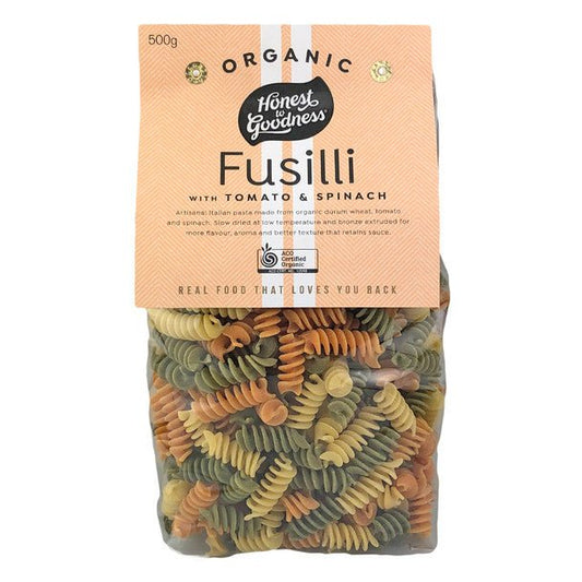 Organic Fusilli with Tomato & Spinach 500g - #shop_name - pasta - Honest to Goodness