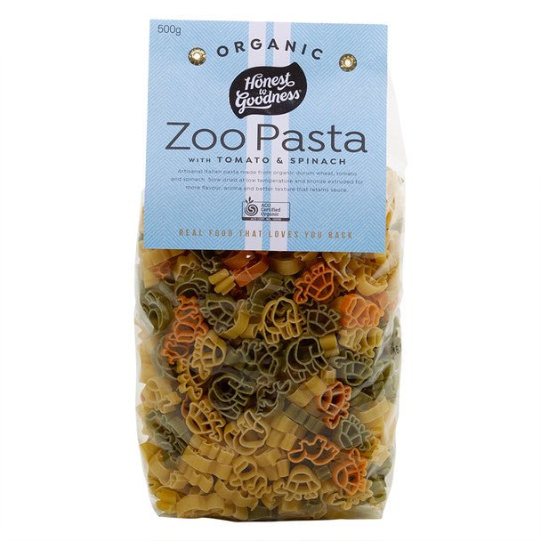 Organic zoo pasta 500g with tomato and spinach - #shop_name - pasta - Honest to Goodness