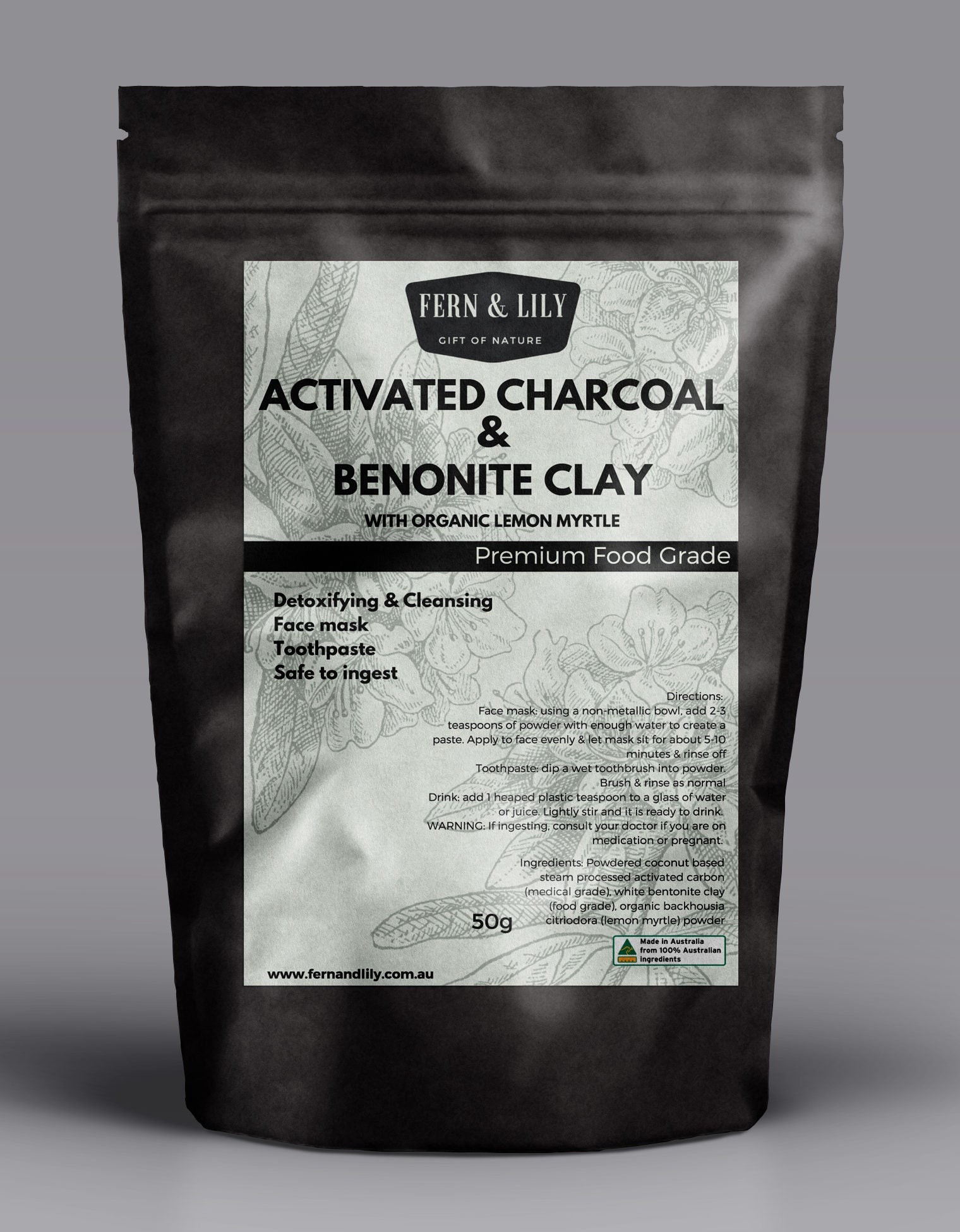 Activated Charcoal & Bentonite Clay with Organic Lemon Myrtle - #shop_name - SUPPLEMENT - -Prana Wholefoods