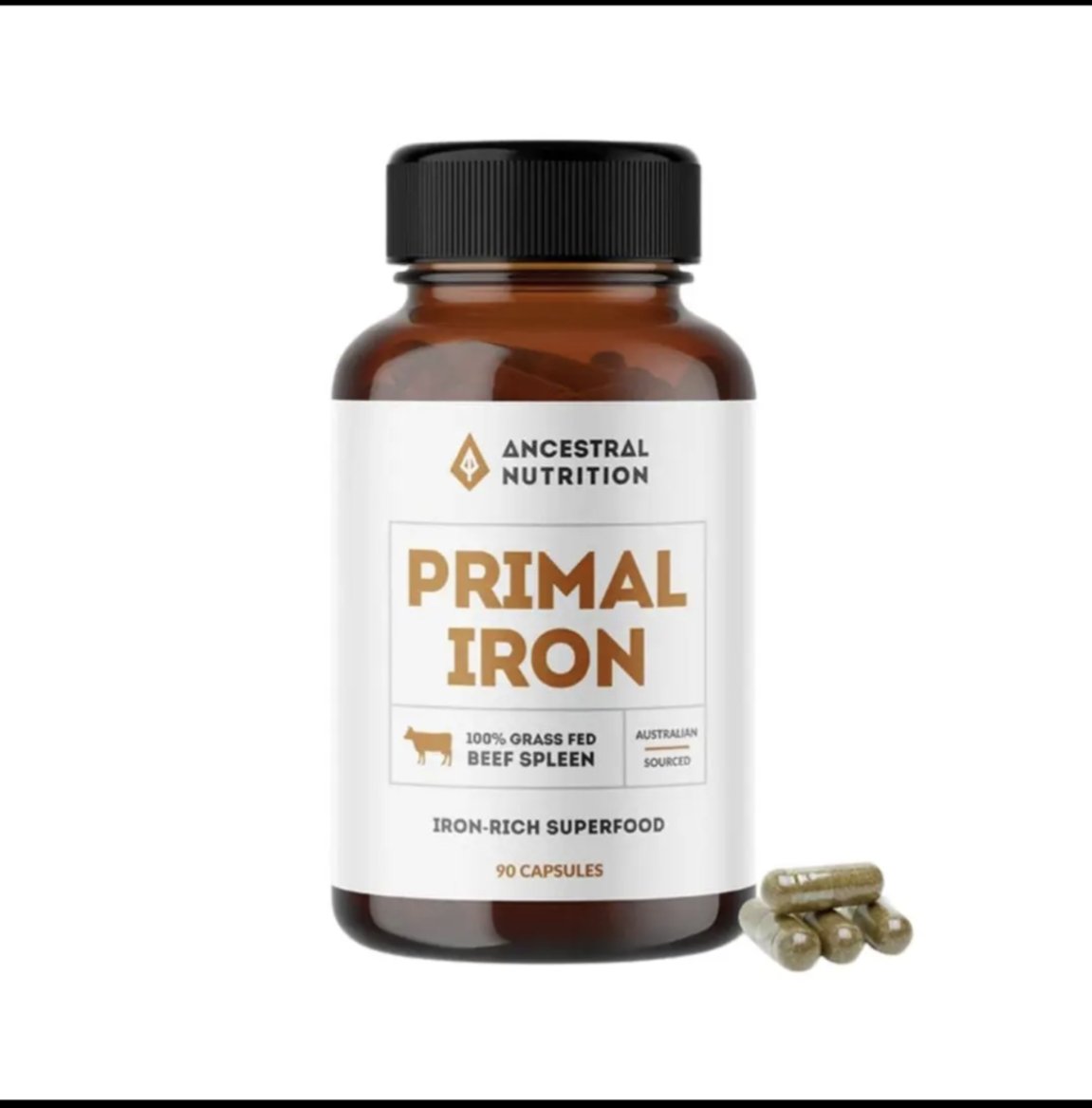 Ancestral Nutrition, Primal Iron (100% Grass-Fed Beef Spleen), 90 Capsules - #shop_name - Organ meat - -Ancestral Nutrition