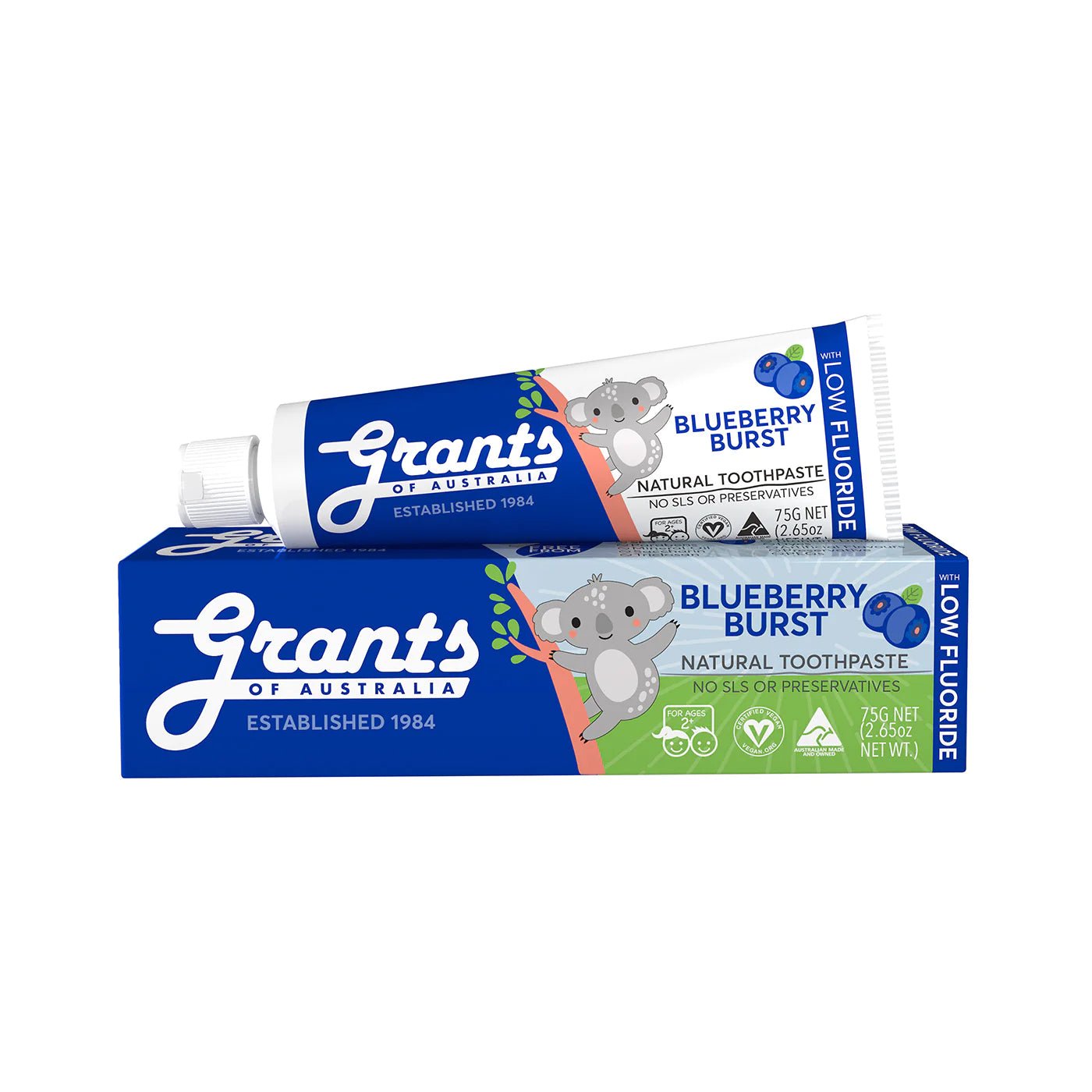 New! Blueberry Burst Kids Natural Toothpaste with Low Fluoride - 75g - #shop_name - low fluoride - -Prana Wholefoods