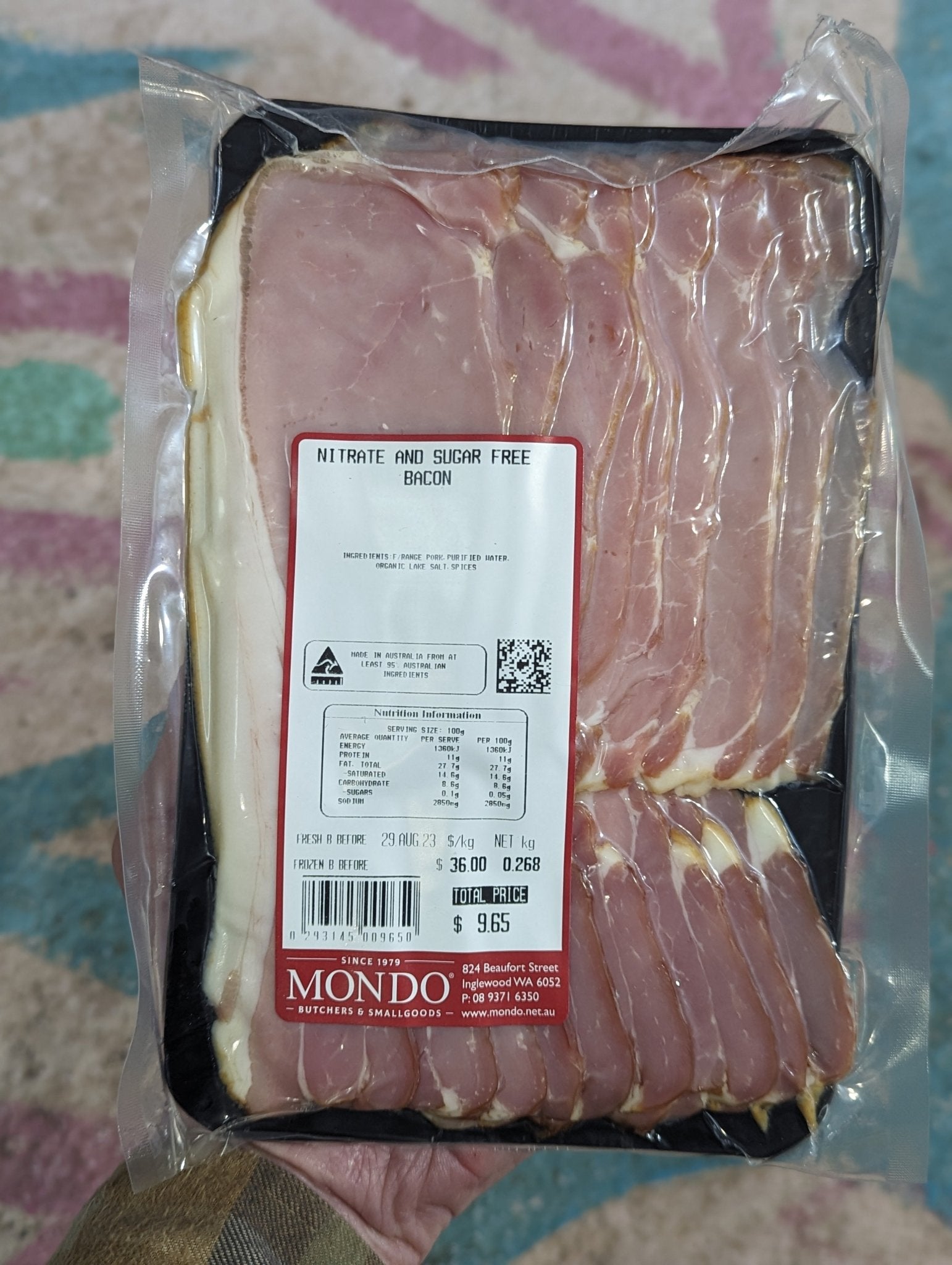 Nitrate and sugar free bacon (Mondo's) - #shop_name - Pantry - -Prana Wholefoods